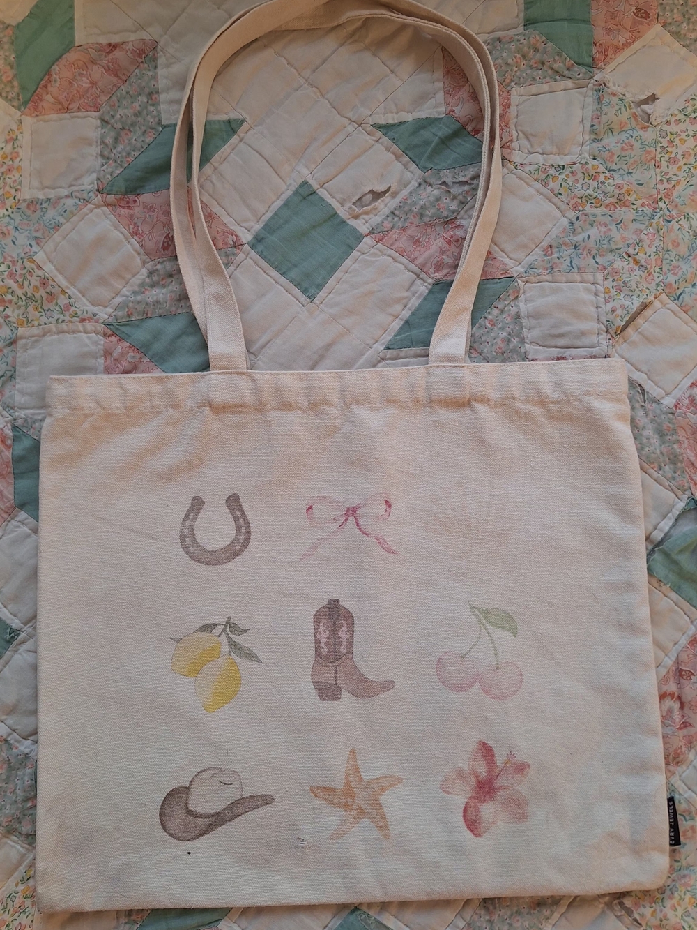 Canvas Tote Bag with Pastel Western Motif
